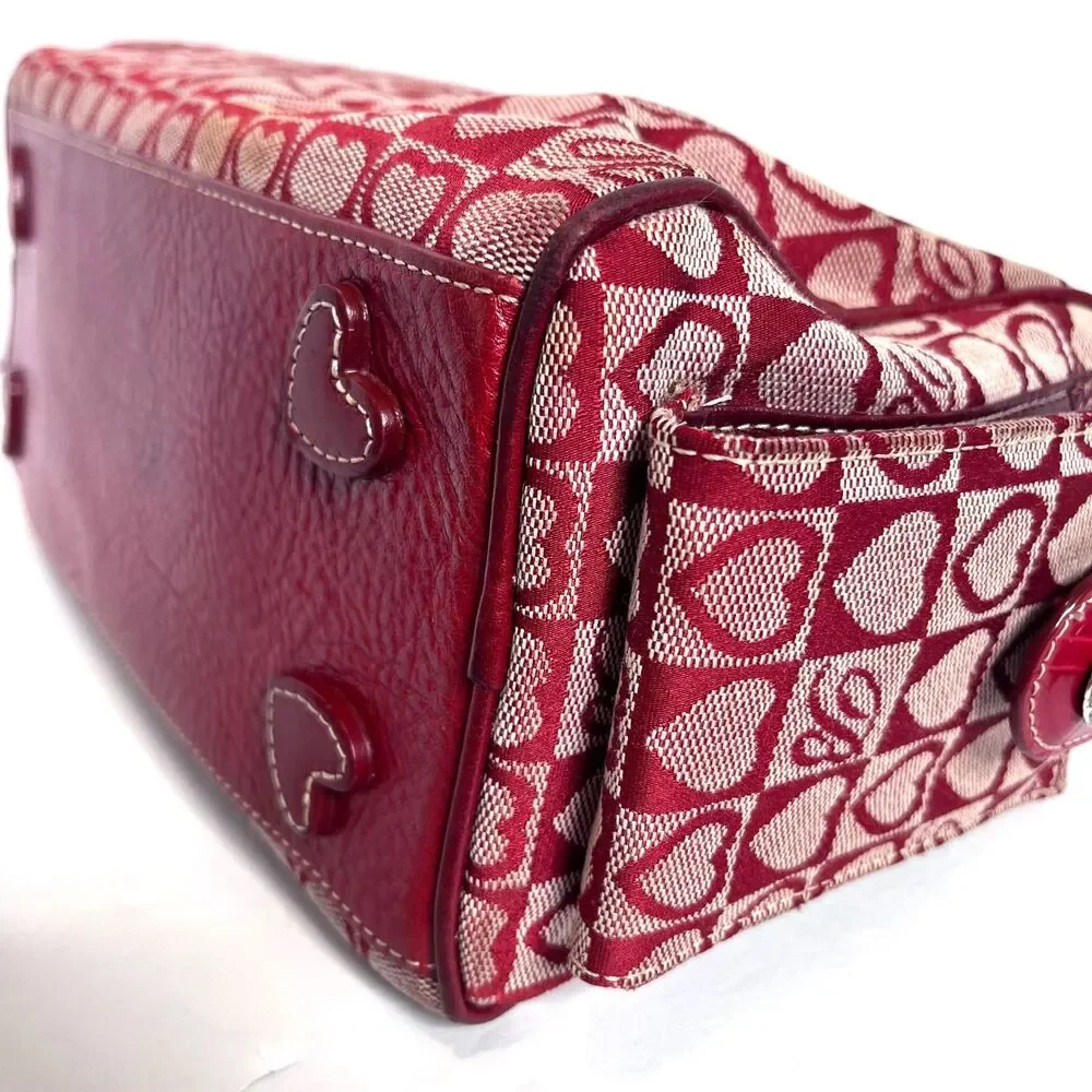 Brighton Red Heart Canvas & Croc Embossed Leather Vtg Satchel